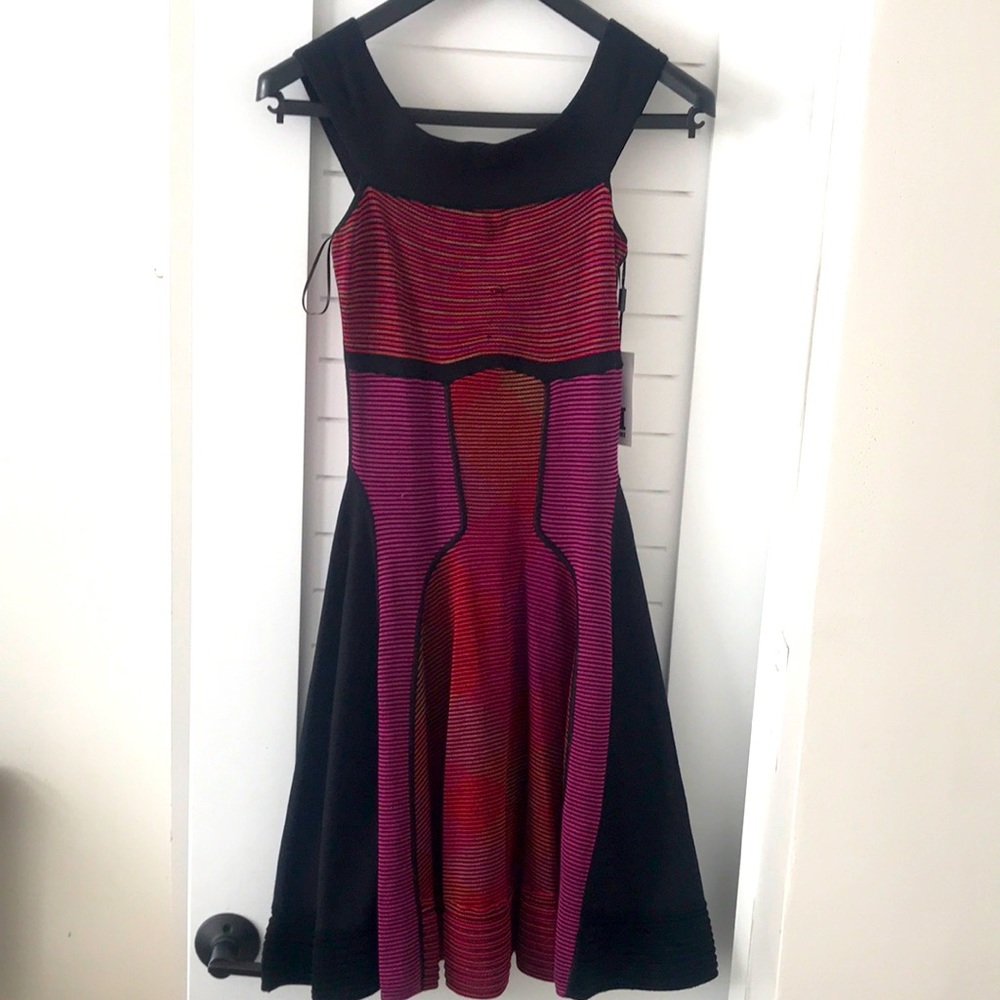 NWT M Missoni A Line Purple Black Striped Sleeveless MIDI Dress Size 2